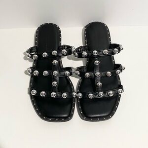 Sincerely Jules Black & Silver Slide Sandals “Ventura”‎ size 7.5 Studded